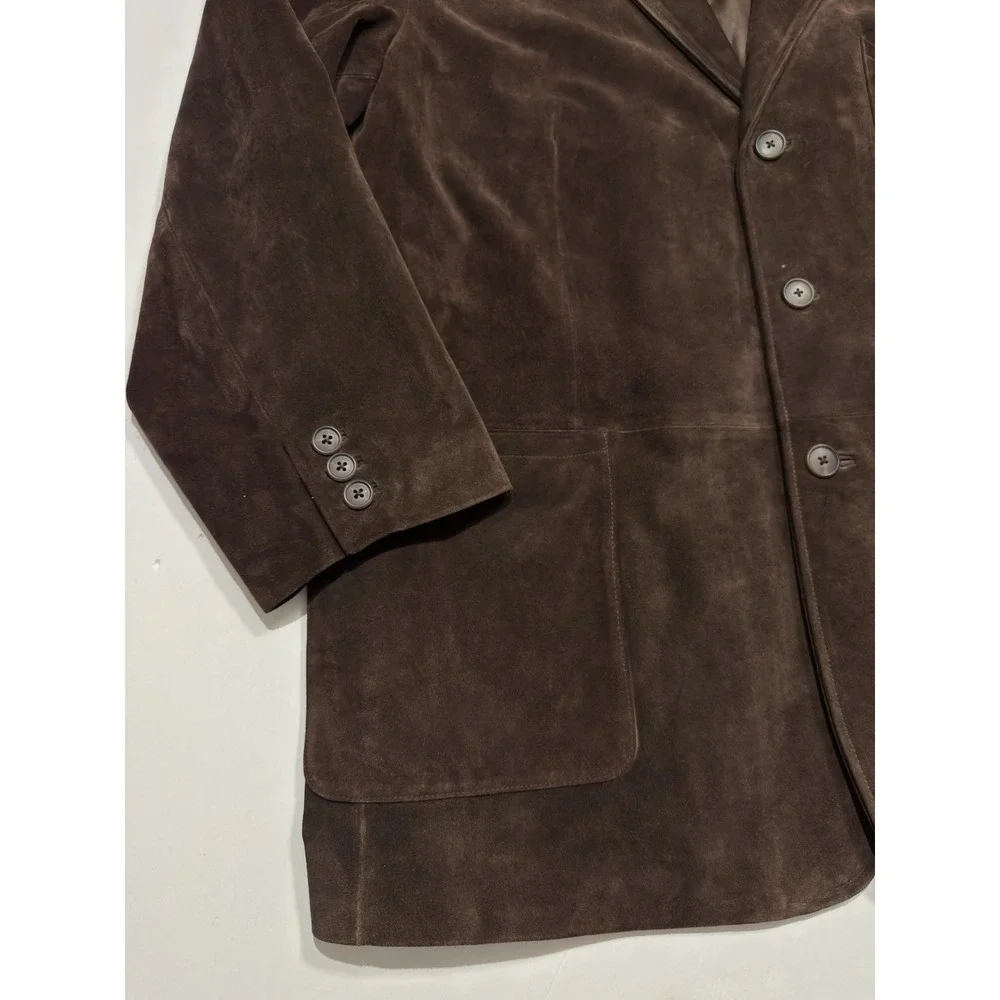 Roundtree & Yorke Mens Long Brown Suede Leather Jacket Coat Trench Size XXL City